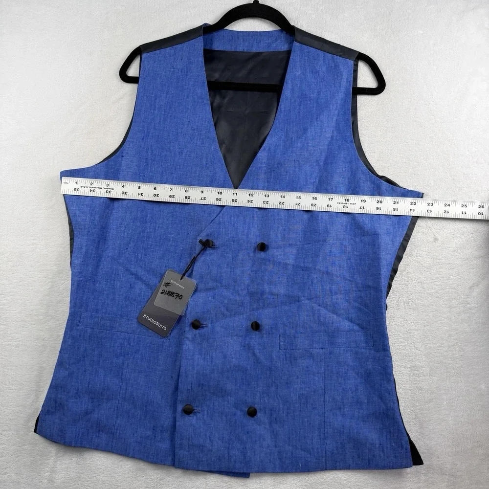 StudioSuits BESPOKE 3 Piece Tuxedo Linen Suit 44L 34x31 Vest Satin Stripe Shawl